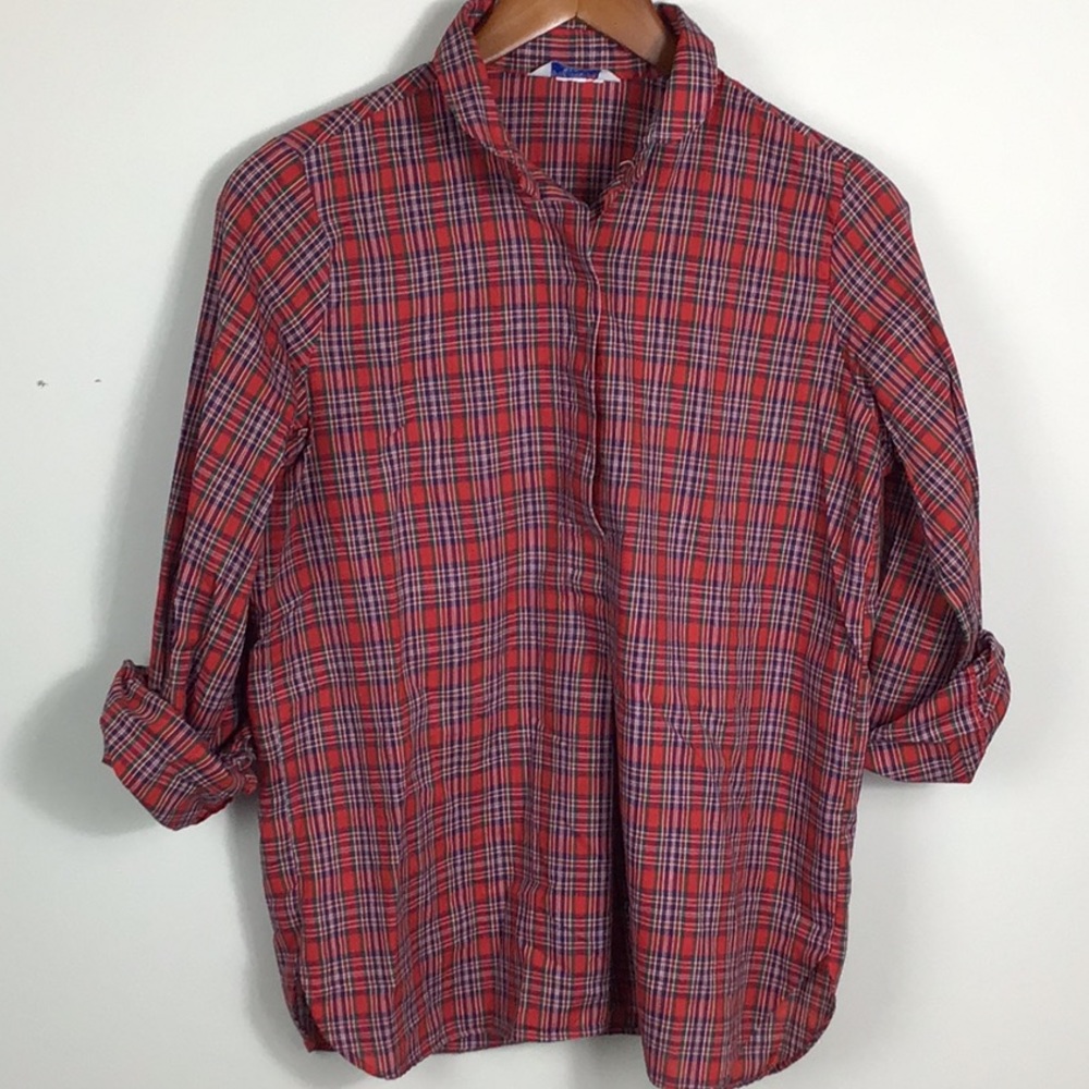 True Vintage Red plaid popover round collar pleat front